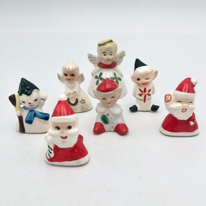Vintageval av mini-julföremål i porslin - Änglar / Tomtar / Snögubbar / Älvor / Alvar - Tillverkad i Japan