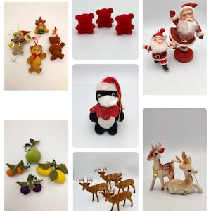 Vintage Choice of Flocked Christmas Decor - Retro Kitschy - Some Damage Read Full Description