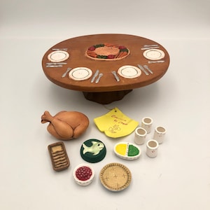 Vintage Thanksgiving-tafel met accessoires - 11-delige set - Keramiek van Joyce - Big Fork, MT - Handgemaakt handgeschilderd door Joyce Heikens