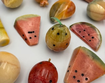 Choice of 1 Vintage Polished Stone Fruit Figurines - Alabaster Style Decorative Fruit Kitchen Decor