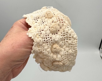 Vintage Baby Hat Cap Bonnet - Crocheted - Off-White - Baptism Christening Photos - See Item Details for Measurements