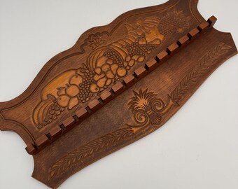 Estante expositor de cucharas de madera vintage con 16 ranuras, cornucopia de frutas tallada para colgar en la pared, decoración de cocina