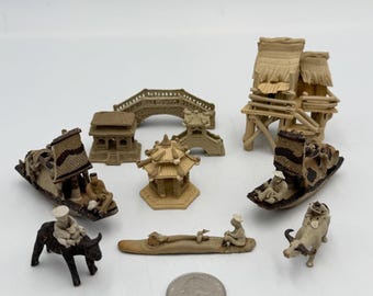 Vintage Choice of Asian Mudmen - Bonsai Zen Suiseki Garden Figurines and Buildings - Variety Available - See Description for Details