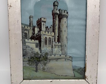 Vintage Original Watercolor - ARUNDEL CASTLE - Signed by Artist Harrie Wood - Framed Behind Glass - September 1975