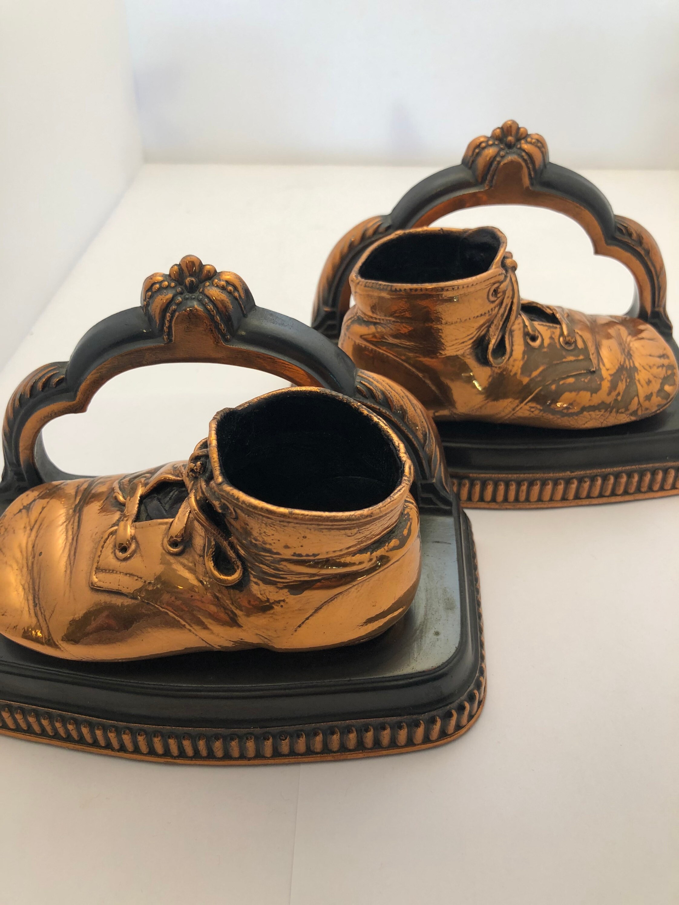 Vintage Bronzed Baby Shoe Bookends Bronshoe Co Etsy