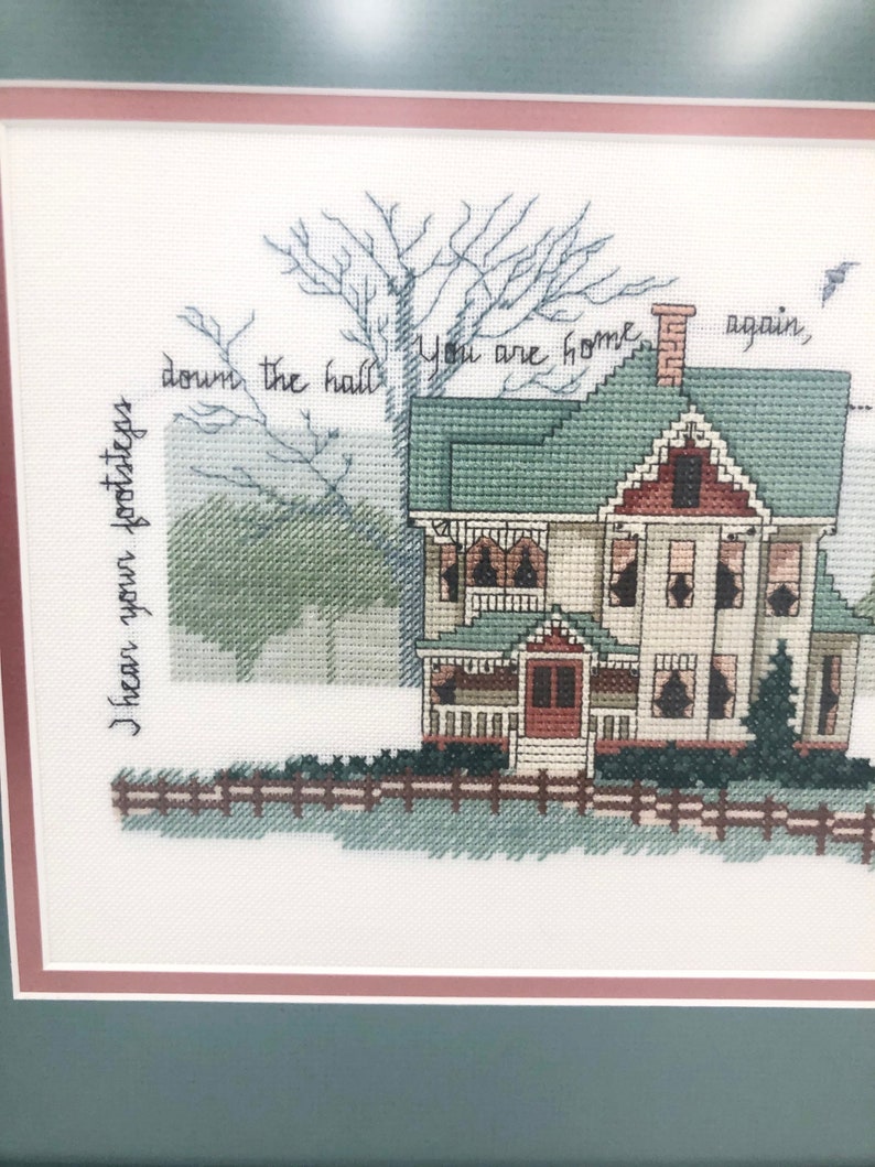Vintage Cross Stitch Framed Art D Footsteps Home Again Etsy