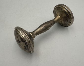 Vintage Style Silverplate Baby Rattle 4 Inch Double Ended Metal Infant Keepsake Nursery Collectible