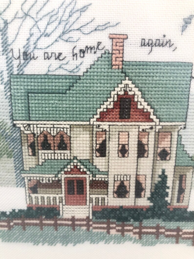 Vintage Cross Stitch Framed Art D Footsteps Home Again Etsy