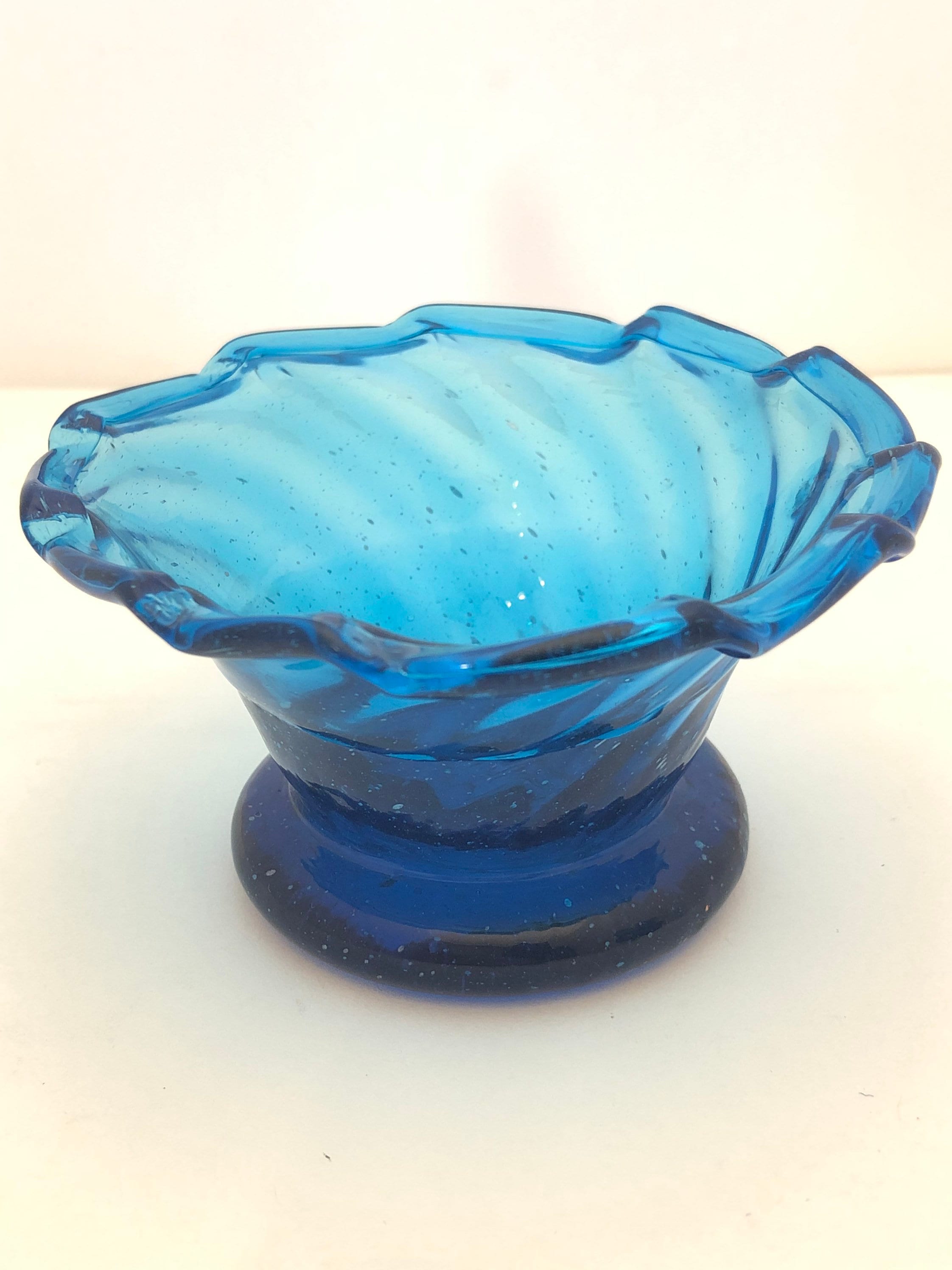 Sucrier Ou Crémier En Verre Bleu Cobalt Avec Couvercle Inox - Vintage