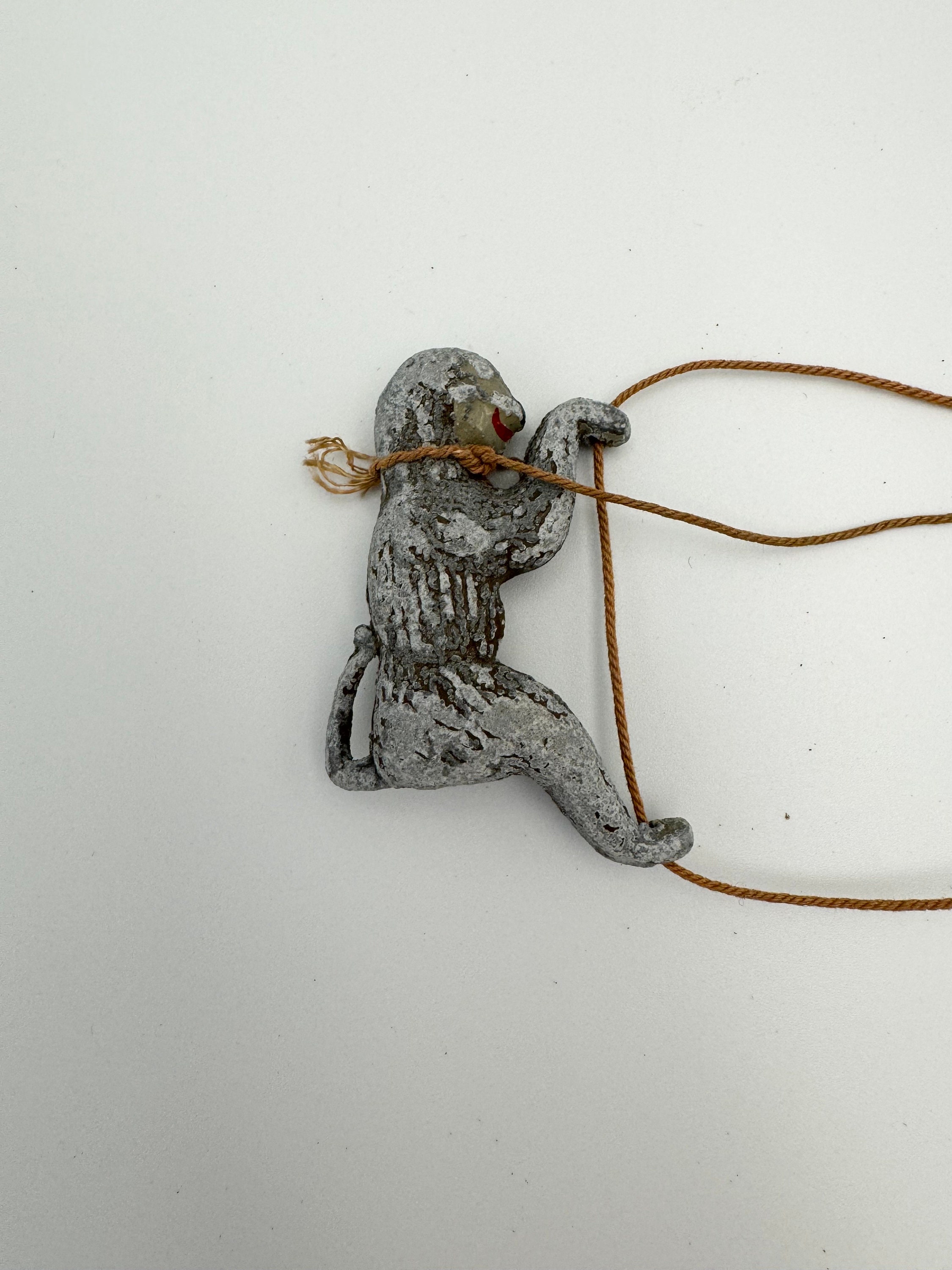Antique Vintage RARE Cast Metal Climbing Monkey String Toy