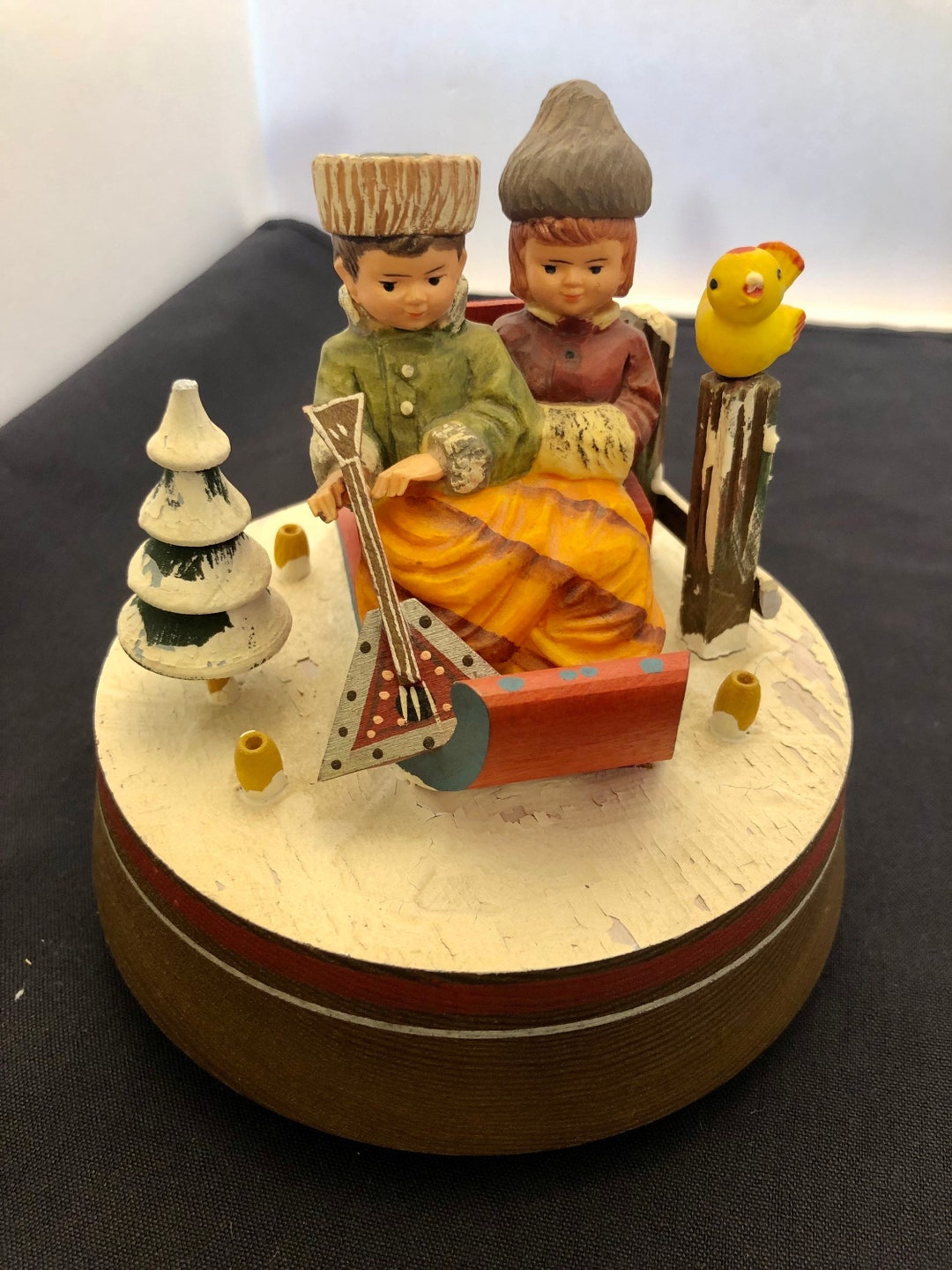 Vintage ANRI Music Box Kids in Sled Winter Scene Christmas Plays Laras Theme Made in Italy Etsy