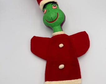 Vintage Handmade Grinch Puppet 24" Two Face Happy Grouchy Paper Mache Christmas Folk Art