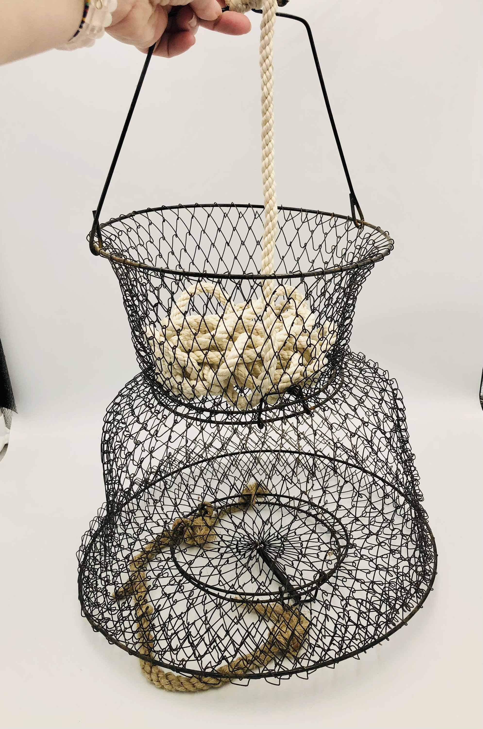 Buy Vintage Wire Fishing Basket Large Collapsible Wire Mesh With 2 Trap  Doors Live Catch With Long Rope Online in India 