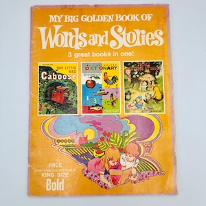 Livre vintage Mon grand livre d'or de mots et d'histoires surdimensionné livre pour enfants contenant mon premier dictionnaire d'or et deux autres livres