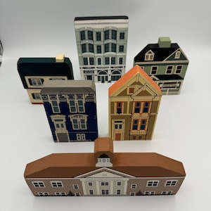 Vintage Choice of Cats Meow Village Wooden Buildings / Funeral Home / Painted Ladies / 1980-1990s