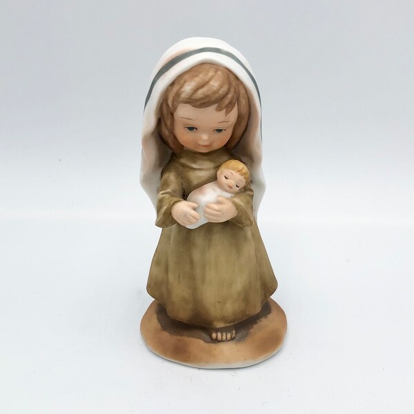Vintage Madonna & Child Nativity Childrens Set Hand Painted Bisque Porcelain - Replacement Piece Enesco Little Bible Friends Series E-4863