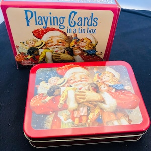 Carte da gioco Enesco vintage in scatola di latta a doppio mazzo John Winsch Christmas Wishes sigillate nella confezione originale New Old Stock