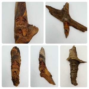 Wybór zabytkowej rzeźby Wood Spirit - ręcznie rzeźbione naturalne drewno - sztuka ludowa Good Luck - niektóre podpisane przez artystę - zobacz szczegóły przedmiotu