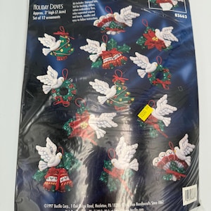 Vintage Bucilla OPENED Christmas Ornament Kit - Bucilla Holiday Doves #83663 - Felt & Sequins