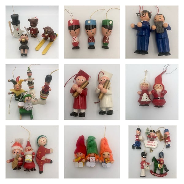 Vintage Choice of Wooden Christmas Ornaments - Kurt Adler Style - Some Damage Read Full Description