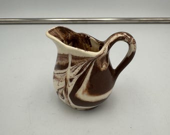 Miniatur-Keramikkännchen im Vintage-Stil, 7,6 cm, braun-cremefarbene Glasur mit Wirbelmuster, kleines Sahnekännchen, rustikale Landhausdeko