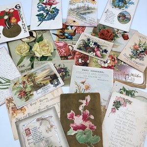 Antikes Set mit 20 viktorianischen FLORALen Werbekarten Postkarten Ostergrüßen Ephemera Scrap Book Display