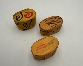 Choice of 1 - Vintage Guatemalan Worry Dolls in Painted Wooden Box - Miniature Folk Art Doll Set