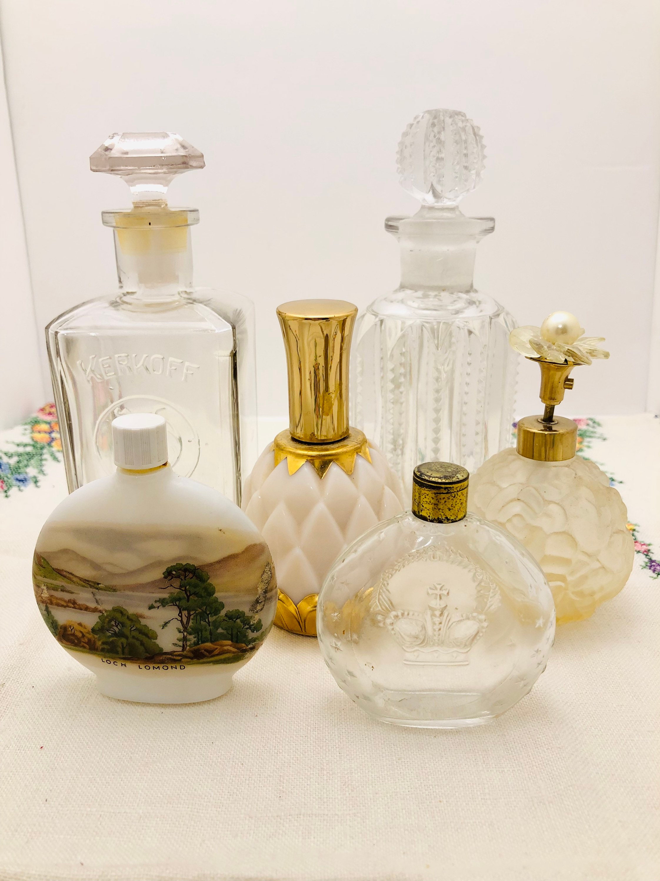 Vintage Choice of Perfume Bottle Kerkoff Cut Glass Floral IW Rice