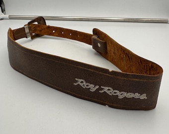 Cinturón de cuero estilo western vintage para niños de Roy Rogers, disfraz de vaquero/vaquera, hebilla plateada.
