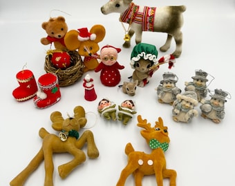 Vintage Choice of Flocked Christmas Decor - Retro Kitschy - Some Damage Read Full Description