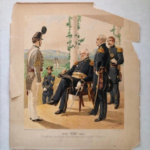 Antique Vintage Military Lithograph Print - General-in-Chief Engineers Artillery Cadets 1858 XXIV 1861 - HA Ogden - 17&quot; x 15&quot;
