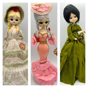Vintage Choice of Big Eyed Dolls - Le Claire Bradley Hand Made Dolls - 15" Tall - Made in Korea - 1970s Collectible Dolls - See Item Details