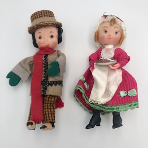Vintage Choice of Flocked Face Christmas Figurines Ornaments Dickens Christmas Carol Style Kurt S Adler Made in Hong Kong 1970&#39;s