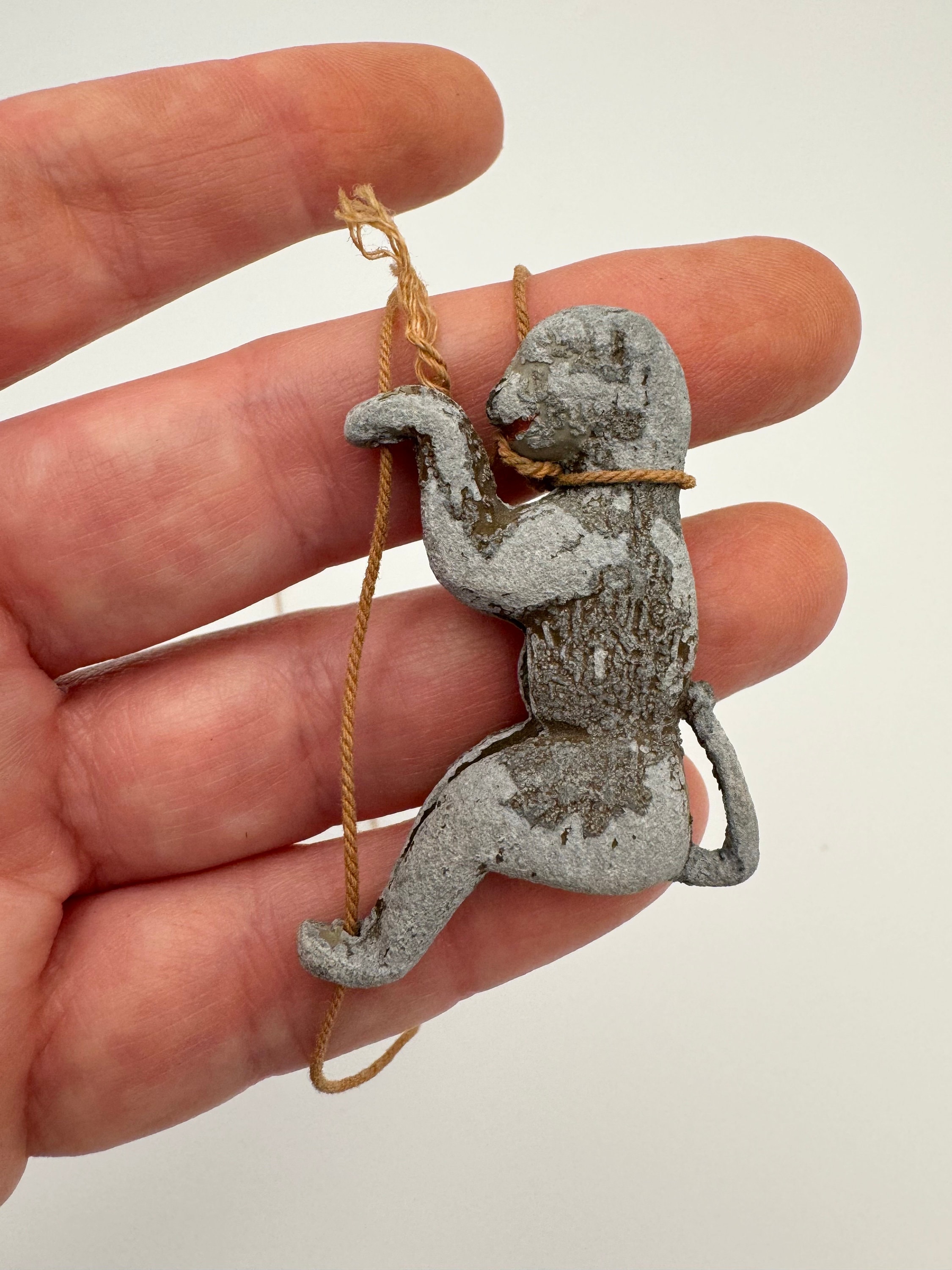 Antique Vintage RARE Cast Metal Climbing Monkey String Toy