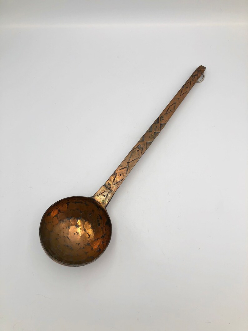 Vintage Copper Ladle Hammered Copper Scoop Textured Handle Etsy