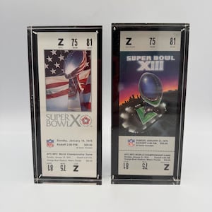 Vintage Auswahl an REPLICA Super Bowl Ticket - Block Ticket - Acryl Etui - 1976 Superbowl X - 1979 Superbowl XIII - Sammlerstück