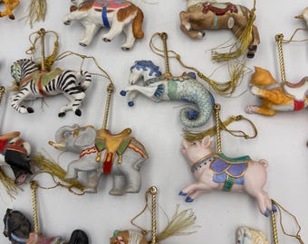 Choice of 1 Vintage 1989 Lenox Carousel Animal Ornament - Porcelain Horse Zebra Lion Giraffe Christmas Ornament