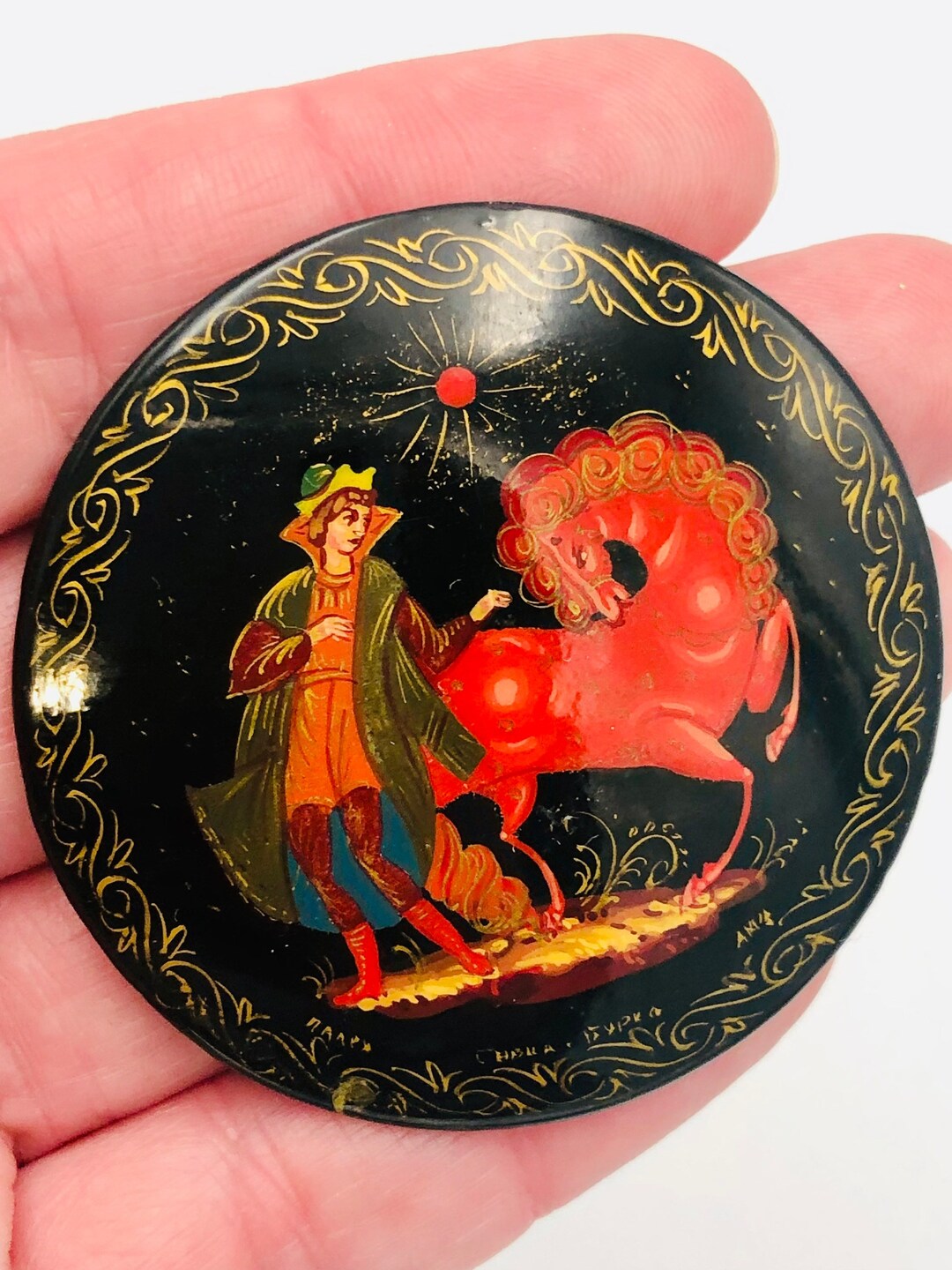 Broche Nacre FEDOSKINO Paysage Russe Bijoux broche en nacre peint a la