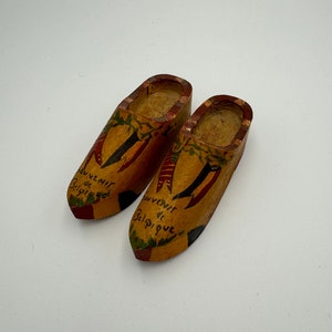 Vintage Pair of Mini Wooden Clogs - Souvenir de Belgique - Hand Carved / Hand Painted