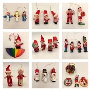 Vintage Choice of Wooden Christmas Ornaments - Kurt Adler Style - Some Damage Read Full Description