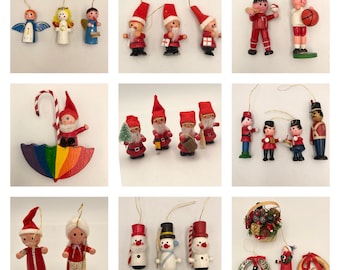 Vintage Choice of Wooden Christmas Ornaments - Kurt Adler Style - Some Damage Read Full Description