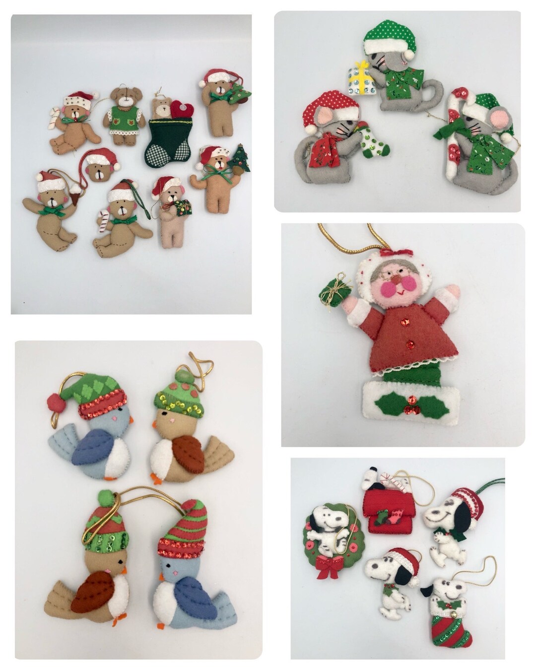Vintage Choice of Felt & Sequin Christmas Ornaments Bucilla Homemade