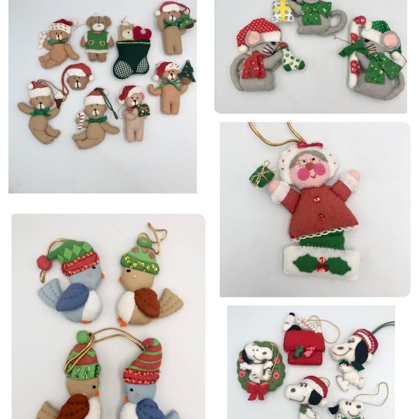 Vintage Choice of Felt & Sequin Christmas Ornaments - Bucilla - Homemade Handmande