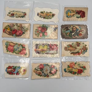 Conjunto vintage de 12 cartões de visita vitorianos - Exibição de itens efêmeros/álbum de recortes - Dia dos Namorados
