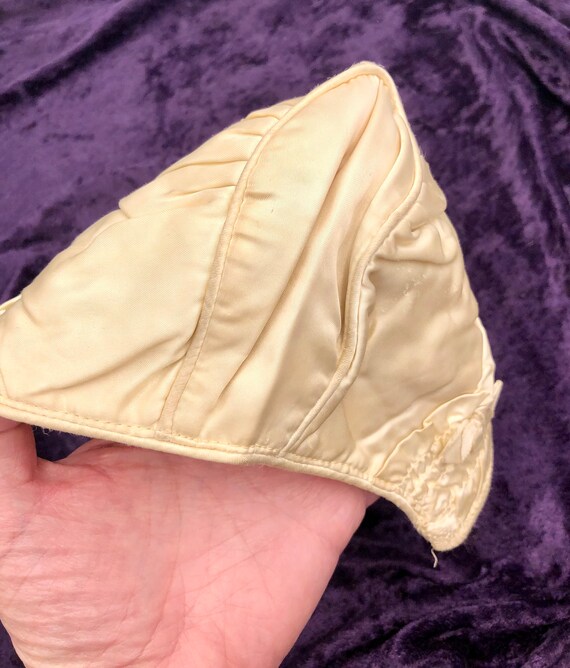 Vintage Baby Hat Cap Bonnet Cream Satin with Net … - image 3