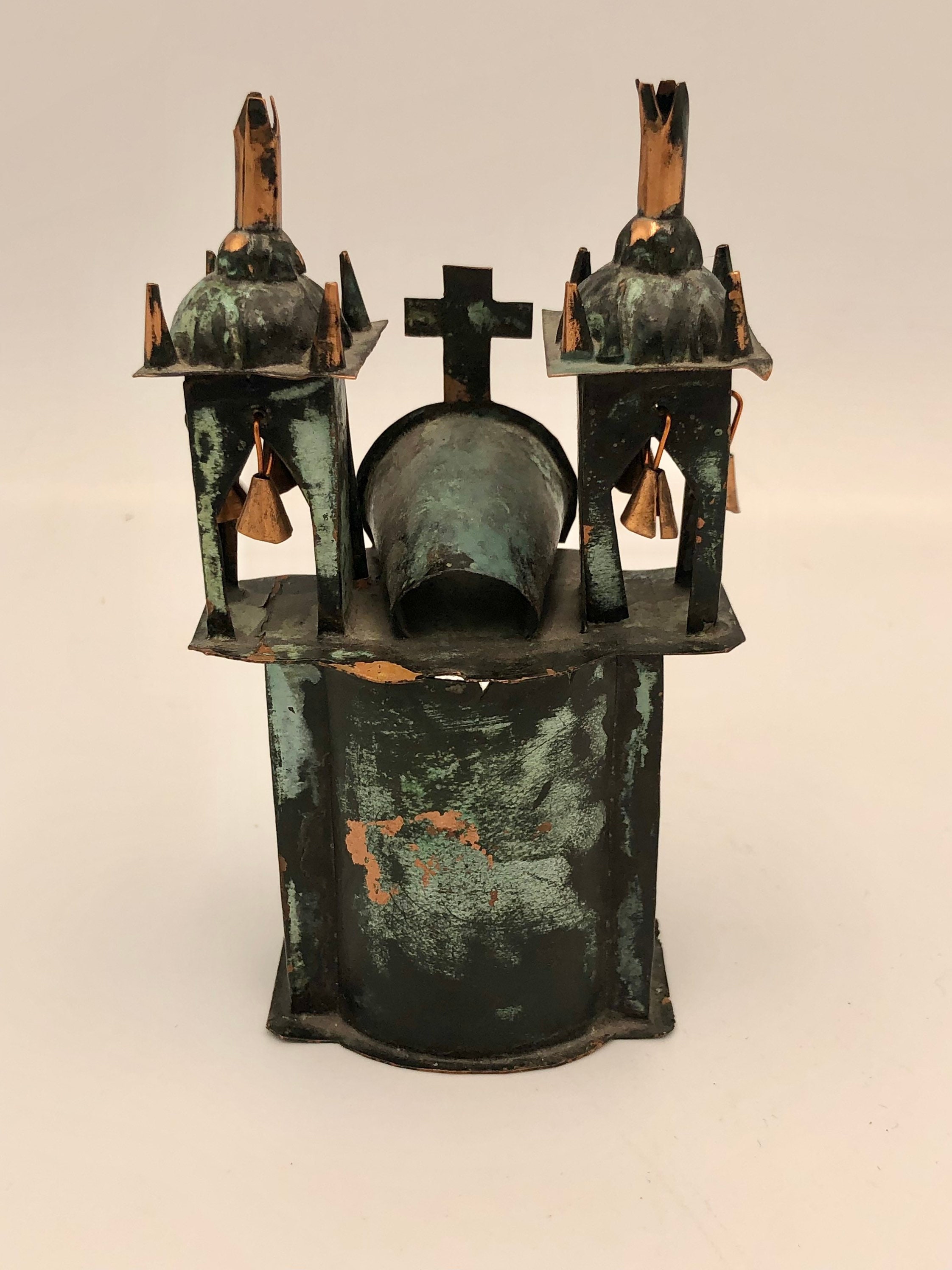 メタル教会ベル付き　ペルー製　銅製　ビンテージ ヴィンテージ 5 インチ アヤクチョ メタル チャーチ ブロンズ & 銅