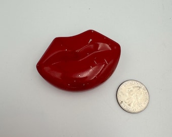 Vintage Red Lips Storage Tin Box - Opens to Hide Mints or Cash Inside - 2-1/2" Long - Made in Hong Kong