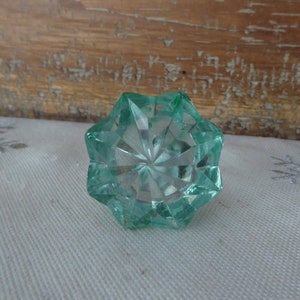 Green Sea Glass Flare Cut Flower Bud Star Clear Glass Knob Drawer Pull Rustic Coastal Romantic Country