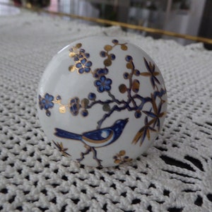 Blue Bird  on Branch Floral Ceramic Knob Drawer Pull ~ Blue White with Gold Inlay  Home Decor Dresser Cabinet ~ Elegant Romantic Elegant