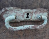 Aqua Turquoise Drawer Pull Handle Cast Iron Vintage patina Rust Chippy style Keyhole Old World